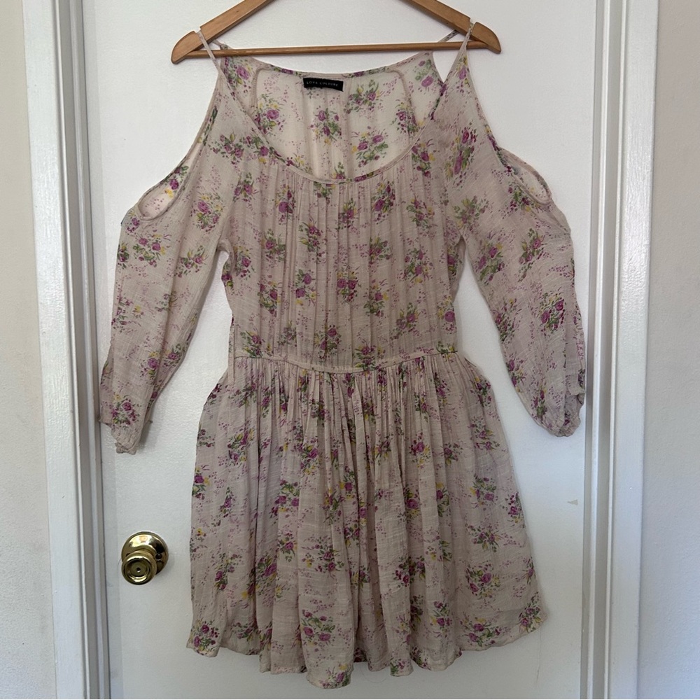 Love Culture Floral Cold-Shoulder Mini Dress Boho Romantic Cottagecore Style L